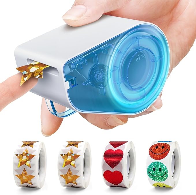 Manual Sticker Dispenser for Rolls of Stickers with 1520Pcs 1Inch Gold Star,Red Heart,Smiley Face Stickers for Kids Reward,Behavior Chart,School Classroom Student Teacher Supplies Gifts(Blue)