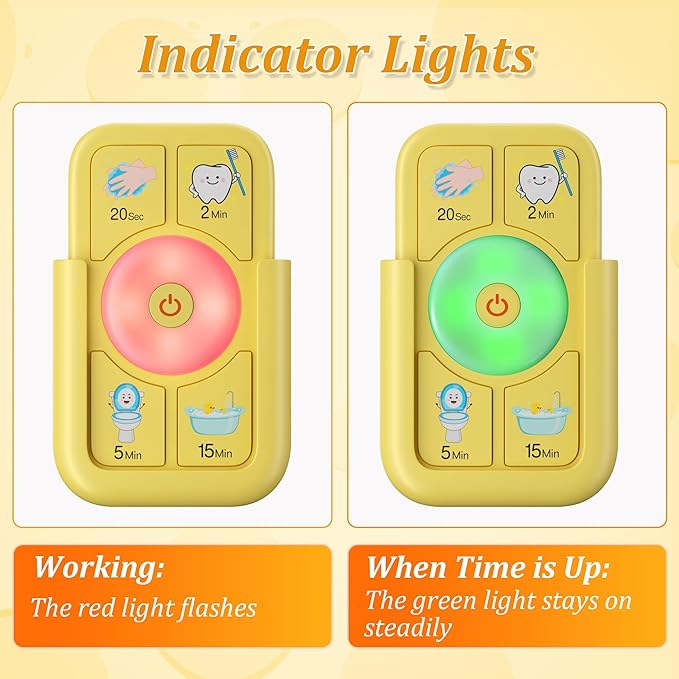 Timer for Kids Brushing Teeth Toothbrush: for Kids Toothbrush Shower Handwashing Toilet - Toddler Timer 2 5 15 Minutes 20 Seconds - Yellow