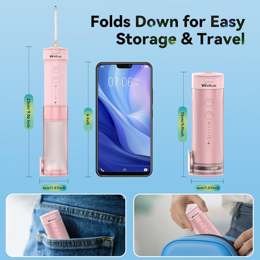 Mini Water Flosser for Teeth,Travel Dental Flosser Picks, Portable Oral Irrigator with Telescopic Water Tank, 5 Modes IPX7 Waterproof Tooth Flosser for Brace, Sensitive Teeth, with Storage Bag