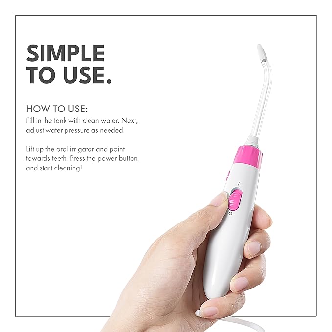ToiletTree Products Children's Countertop Water Flosser - Dental Oral Irrigator for Kids - BPA-Free Dental Water Flosser with 600mL Capacity and Adjustable Water Pressure - Pink