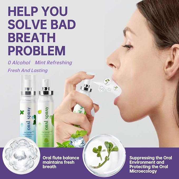 3PCS Oral Breath Spray, Natural Fresh Fruit Breath Freshener Spray Bad Breath Treatment for Adults, Portable Mint Dry Mouth Spray Freshener for Bad Breath Oral Odor Care, 0.68 fl.oz/Bottle