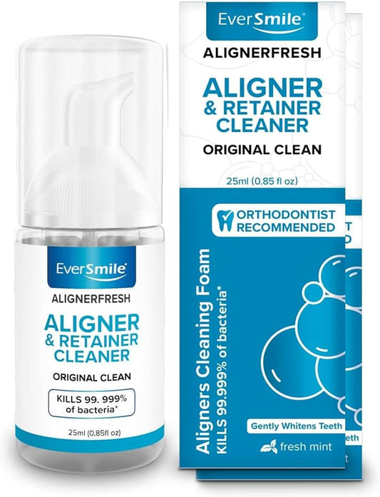 EverSmile AlignerFresh Original Clean Foam – Cleaner Compatible w/Invisalign and All Clear Aligners & Retainers – Eliminates Bacteria, Whitens Teeth, Fights Bad Breath – 25ml (2 Pack)
