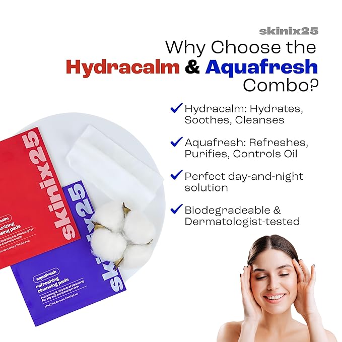 Hydracalm & Aquafresh Facial Cleansing Pads – 80 Individually Wrapped Cotton Wipes | On-the-Go Face Wipes for Travel, Gym & Daily Skincare | Hydrating + Oil-Control Cleansing Pads for All Skin Types