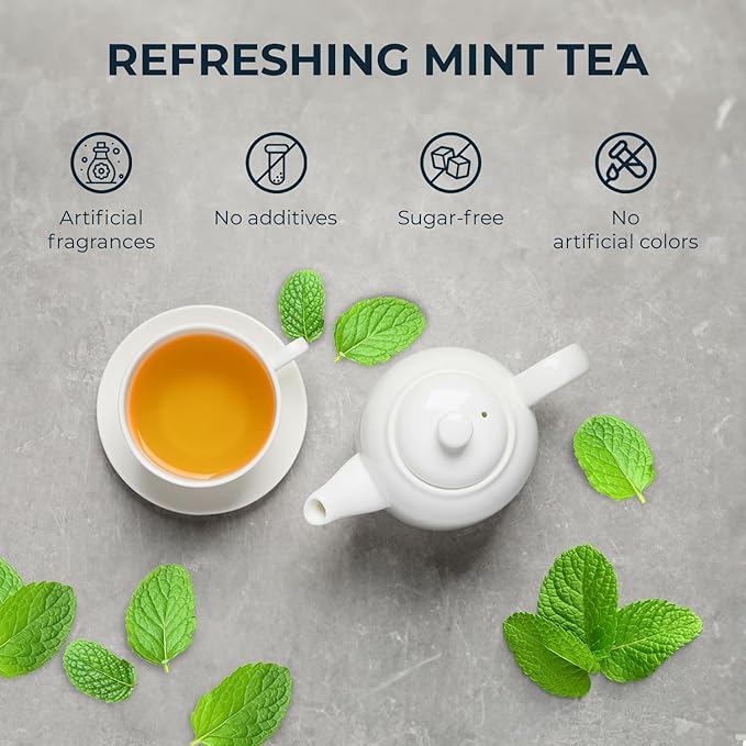 Peppermint Tea Bags - 15 Count, Mini Tea Samplers, Bamboo Tong Included, Re-Steep Herbal Tea, Cool Fresh Breath, Warm Heat, Stomach Relief, Relax, Support