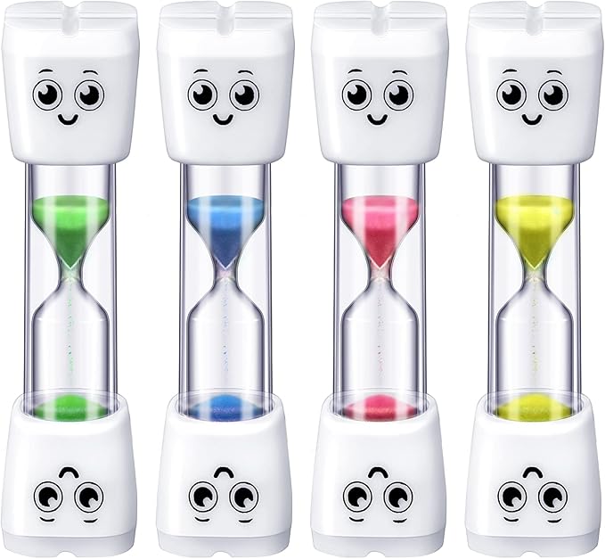 Weewooday 4 Pieces Toothbrush Timer for Kids 2 Minute Sand Timer Smile Pattern Tooth Brushing for Proper Tooth Brushing Boys Girls Oral Hygiene Party Favors(Blue, Pink, Yellow, Green)