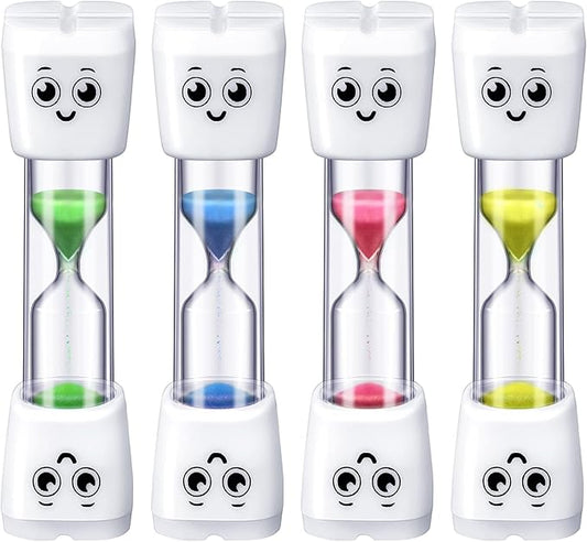 Weewooday 4 Pieces Toothbrush Timer for Kids 2 Minute Sand Timer Smile Pattern Tooth Brushing for Proper Tooth Brushing Boys Girls Oral Hygiene Party Favors(Blue, Pink, Yellow, Green)