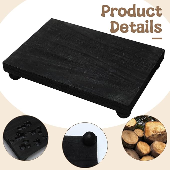 Amyhill Wood Pedestal Stand Kitchen Soap Tray Farmhouse Wooden Riser Stand for Kitchen Bathroom Counter Table Decor Plant Candle Vases Display (Black, 9 x 6 Inch)