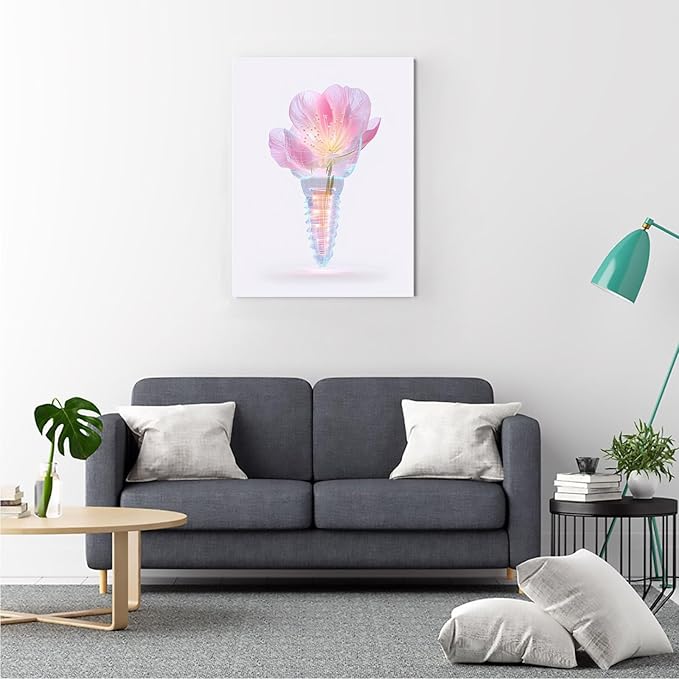 SchindlerBang Dental Watercolor Art Print,Holographic Floral Tooth Design,Contemporary Clinic Wall Decor,Elegant Home Display,12x16inch Framed Painting Ready to Hang