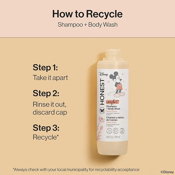 The Honest Company 2-in-1 Cleansing Shampoo Body Wash I Gentle Enough for Baby Dermatologist Tested Tear-free Hypoallergenic Disney’s Mickey Mouse Comfort Sweet Cream 10 fl oz