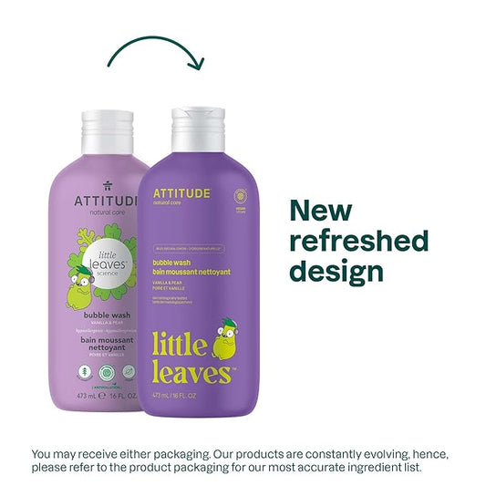 Attitude Bubble Wash for Kids, EWG Verified Bubble Bath, Hair Shampoo and Body Soap, Dermatologically Tested, Plant- and Mineral-Based, Vegan, Vanilla & Pear, 16 Fl Oz (Pack of 6)