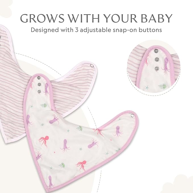 Bamboo Little Baby Bibs (Pack of 2) - Bibs with Adjustable Snaps- Absorbent Terry Backing