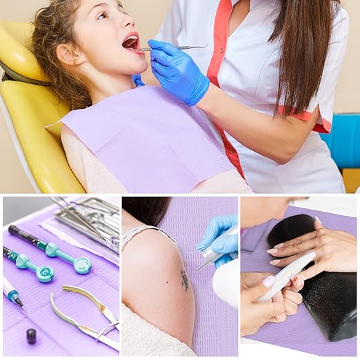 JMU 125 Pack Dental Bibs, 3-Ply Purple Dental Bibs Disposable,13" x 18" Dentist Bibs Medical Tray Covers