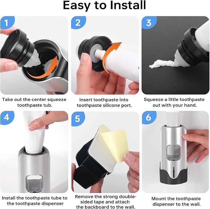 Automatic Toothpaste Dispenser Wall Mounted - Smart Touchless Toothpaste Squeezer with 3 Adjustable Levels, 2 Toothbrush Holders- for Kids and Adults, Bathroom Essentials