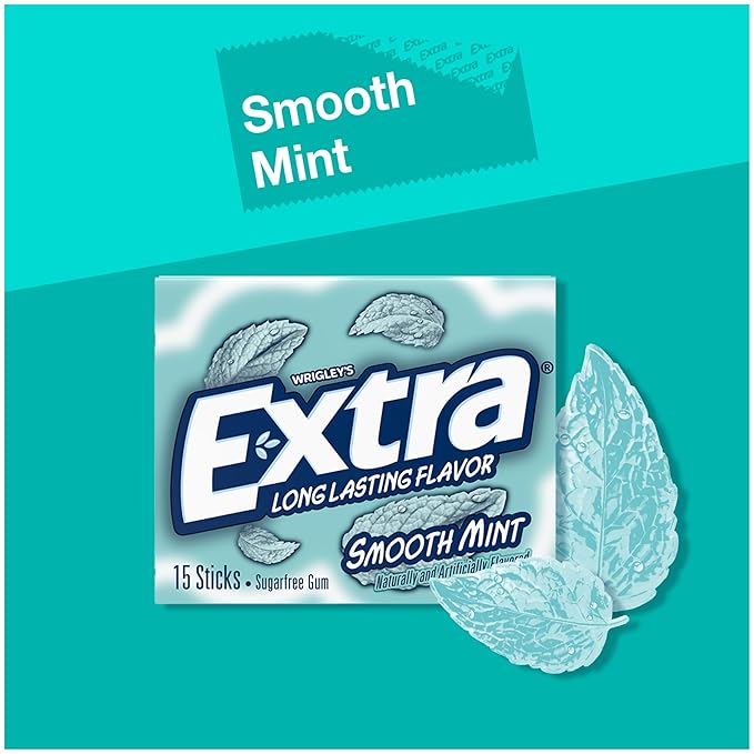 Extra Gum Smooth Mint Sugarfree Gum Bulk, Individually Wrapped, Perfect for Fresh Breath at School, Work, and Travel, 15 Count, Pack of 10