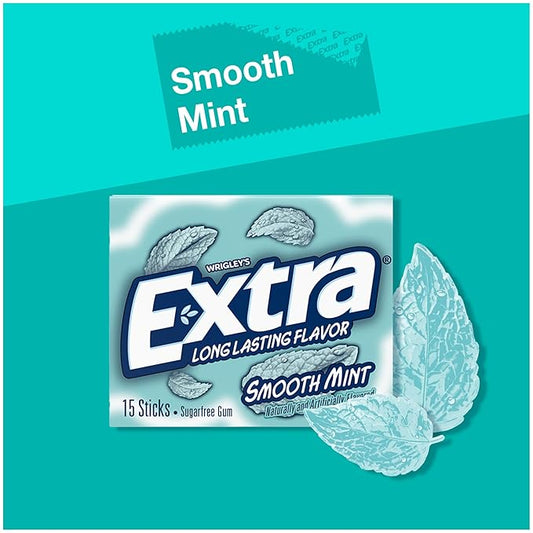 Extra Gum Smooth Mint Sugarfree Gum Bulk, Individually Wrapped, Perfect for Fresh Breath at School, Work, and Travel, 15 Count, Pack of 10