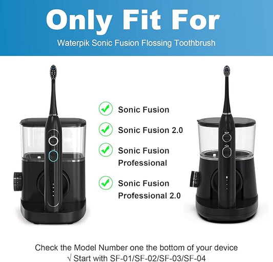 Replacement Brush Heads for WaterPik Sonic-Fusion 2.0 Flossing Toothbrush (SF-03/SF-04) and Sonic-Fusion Flossing Toothbrush (SF-01/SF-02),4 Count Black with Covers