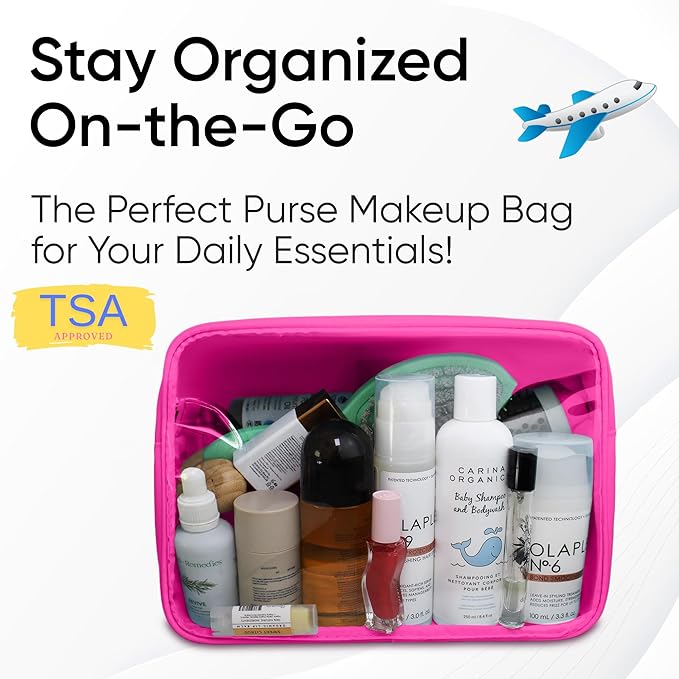 DANCOUR Clear Makeup Bag Large Makeup Bag Big Makeup Bag Large Pouch Clear Pouch Large Cosmetic Bag Huge Cosmetic Pouch Clear Cosmetic Bag Travel Case Pouch Travel Cosmetic Case TSA (Large, Hot Pink)