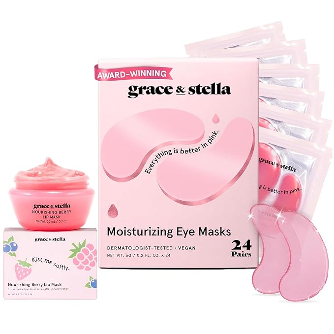 grace & stella Eye Mask Pink 24 Pairs + Lip Mask Bundle