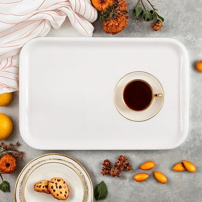 Yew & Tulip Natural Marble Vanity Tray, 12"x 8"x 0.7" Glossy White Serving Tray for Bathroom, Kitchen, Vanity, Home Decor, Wedding etc. (Polished White)