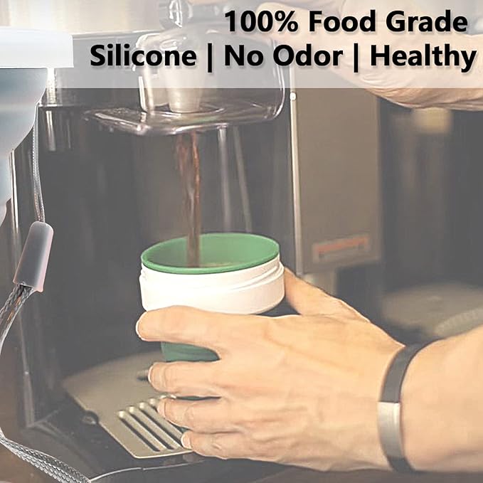 Litoexpe 2 Pack Silicone Collapsible Travel Cup Portable Folding Camping Cup Sets with Lids, Grey & Green