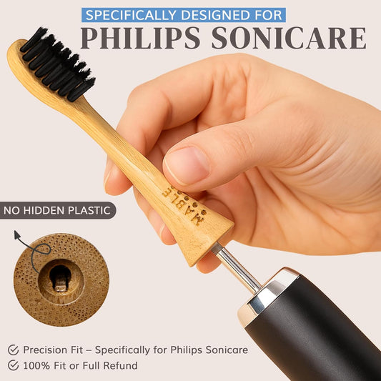 Bamboo Electric Toothbrush Heads | Compatible with Philips Sonicare Electric Toothbrush | 4 Brush Heads with Soft Bristles | Plant-Based Adult Size Replacement Heads
