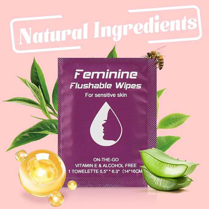 Feminine Wipes Individually Wrapped, Flushable Wipes Travel,Travel Wipes for Women,Feminine Care Wet Wipes Travel Size Vaginal Wipes for Adult, Girl and Homeless (unscent,200)