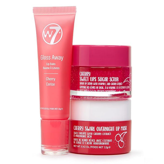 W7 Sweet Dreams Lip Care Trio - 3 Piece Gift Set - Overnight Lip Mask, Lip Balm & Lip Scrub - Cherry