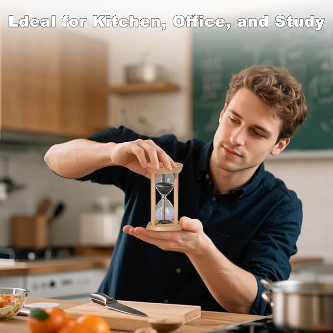 30 Minute Wooden Sand Timers, Bamboo Black Sand Hourglass for Productivity, Meditation & Decor, 30 Min Reloj De Arena for Kitchen, Office, Yoga, Game, Classroom