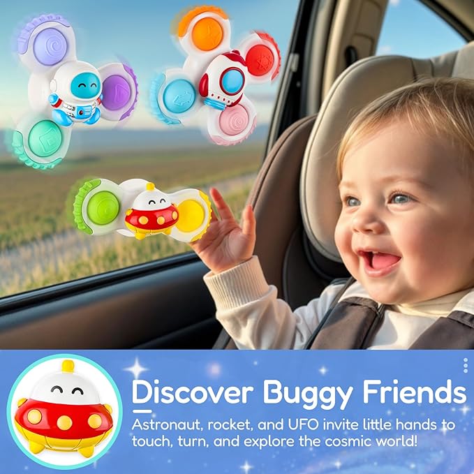 ALASOU 3PCS Pop Suction Cup Spinner Toys for 1 Year Old Boy Girl|Novelty Spinning Tops Toddler Stocking Stuffers|Baby Bath Toy for Kids Ages 1-3|1 Year Old Boy Christmas Birthday Gift for Infant