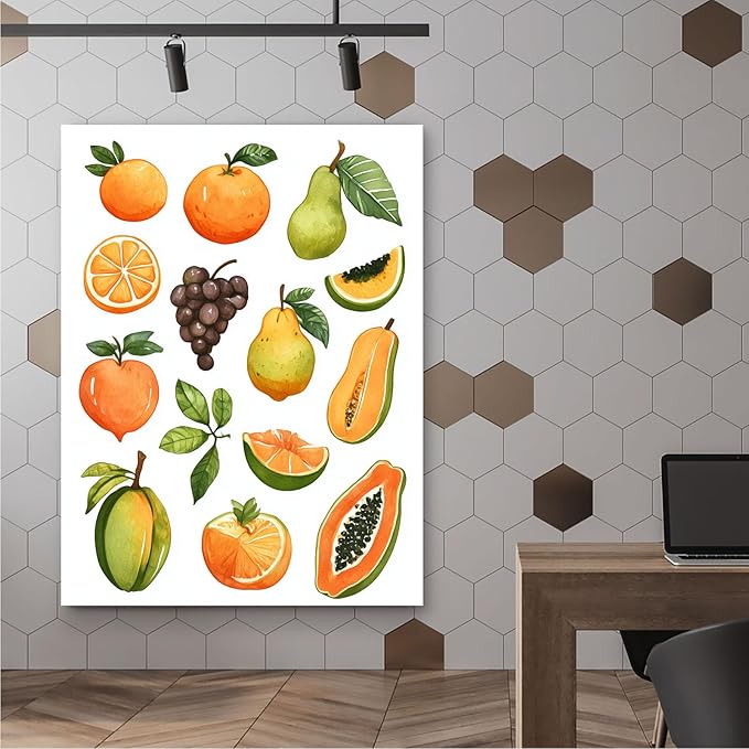 Kitchen Watercolor Fruit Art,Vibrant Cartoon Print,Decorative Wall Canvas,Modern Home Decor,8x12inch Framed Display Ready to Hang