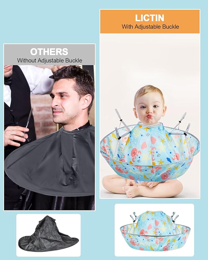 Lictin Haircut Capes Umbrella for Kids - Hair Cutting Haircut Cape Kids Waterproof Foldable Adjustment, Hairdressing Umbrella Cape Apron with 1PCS Black Comb, Marine Theme, 60cm