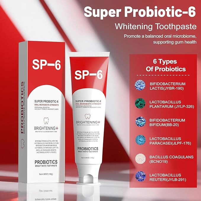 Sp-6 Probiotics Whitening Toothpaste - Sp6 Brightening Tooth Paste Enhanced Super Probiotic Formula Deep Cleaning Fresh Breath Dental Gum Health Oral Microbiota Strength Enamel Care