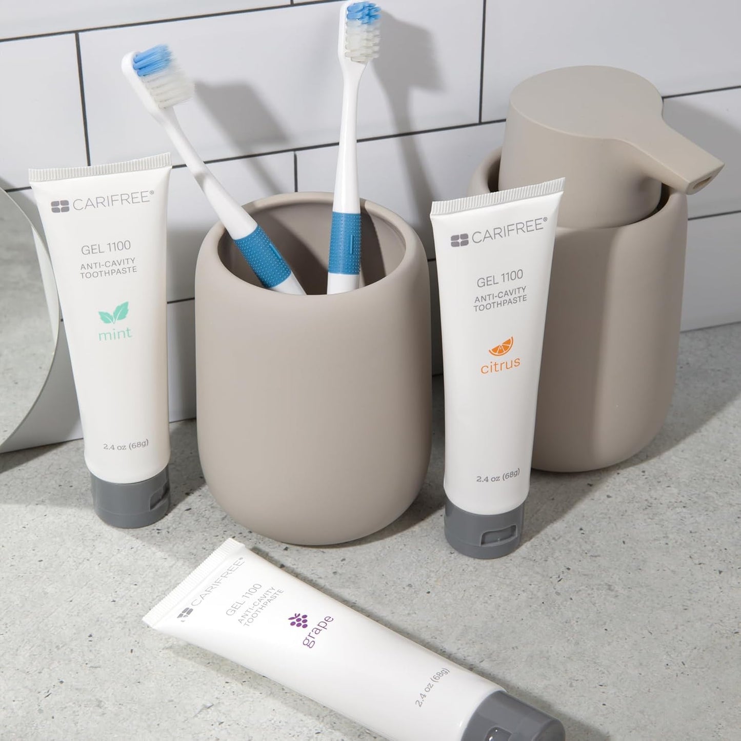 CariFree Gel 1100, Variety Pack with 3 Flavors (Mint, Citrus, Grape), Anti-Cavity Fluoride Toothpaste, Nano Hydroxyapatite for pH Neutralization, Freshens Breath & Moistens Mouth, Dentist Recommended