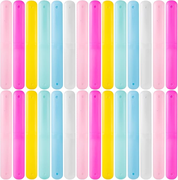 24 PCS Toothbrush Case Set,Travel Toothbrush Case,Plastic Portable Toothbrush Holder,Dust-proof Toothbrush Box Storage,Toothbrushes Carrier for Traveling,Bathroom,School,Home, Camping,6 Colors