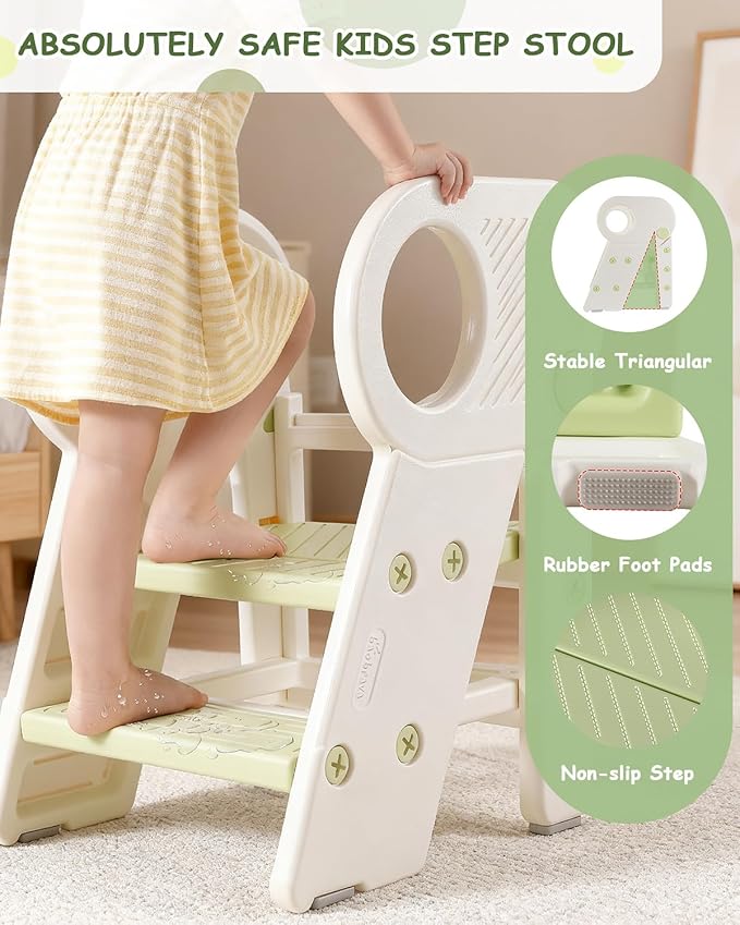 Foldable Step Stool for Toddlers, Adjustable 3 Step Stool for Bathroom Sink, Toilet Potty Training Stool with Handles, Child Kitchen Counter Bedroom Bed Stool Helper
