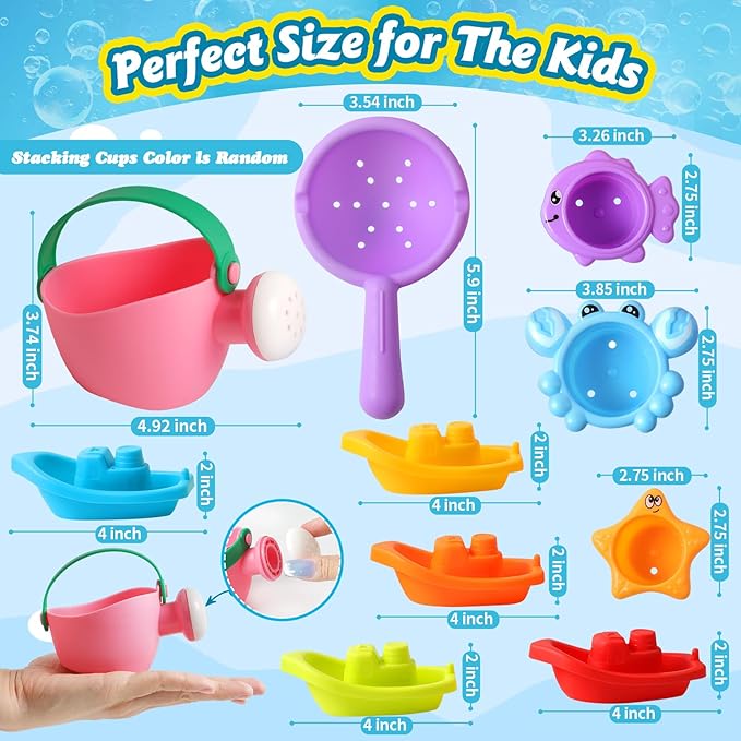 Baby Bath Toys for Kids Ages 1-3, 10 PCS Water Table Toys for Toddlers 1-3-Bathtub Shower Floating Water Toys Swimming Pool Beach Toy for 6 Months Up Boy Girl Gifts (Color Random)