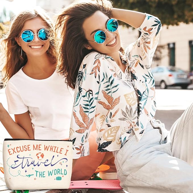 Funny Travel Gifts for Women Makeup Bag Travel Essentials Cosmetic Bags Toiletry Bag Flight Vacation Gifts for Sister Mom Travelers Girls Trip Birthday Mothers Day Anniversary