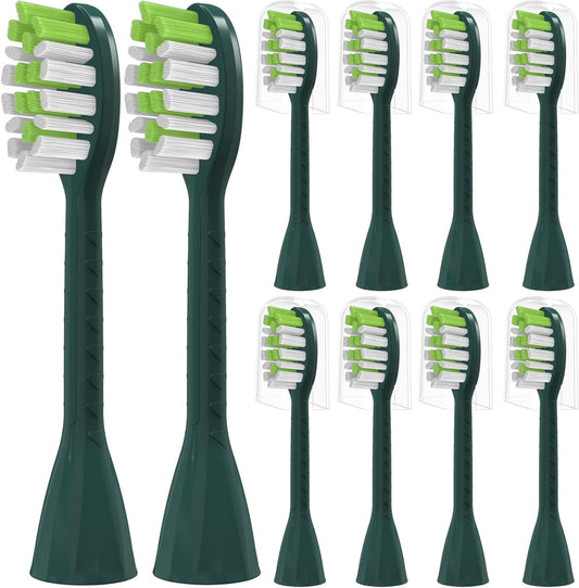 Toothbrush Replacement Heads Compatible with Philips One Series Sonicare Rechargeable Toothbrush BH1022/08, 10 Pack Replacement Heads, Soft Bristles, Sage Green