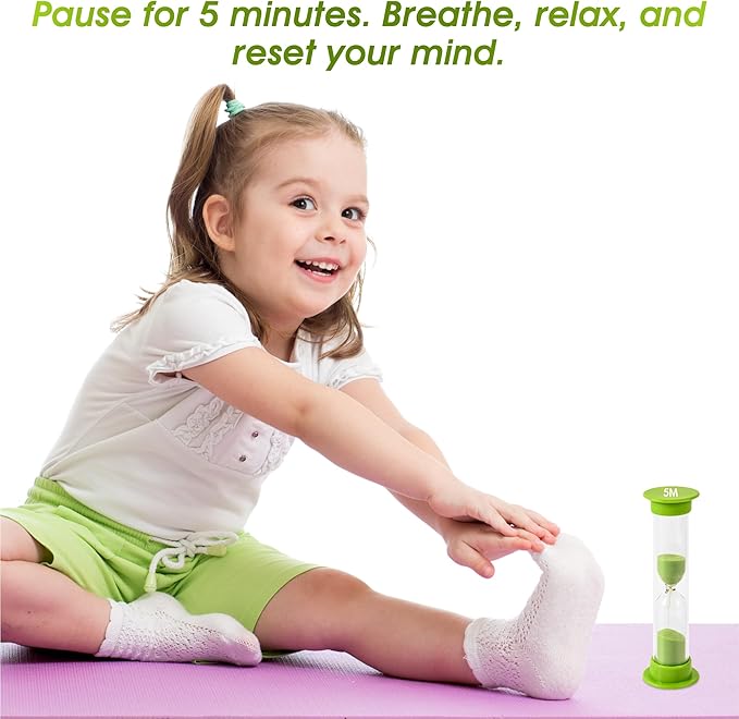 Sand Timer for Kids - 5 Minute Set of 4 Hour Glass - Green Color- Acrylic Covered for Classroom, Home & Kids Room