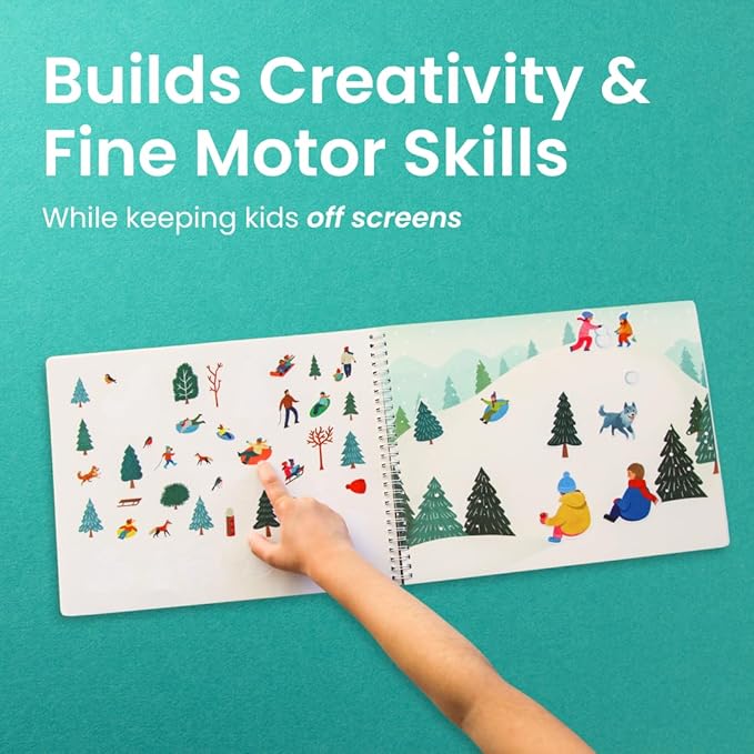 Cupkin Snow Day Sticker Book Activity for Kids, Side by Side Winter Sticker Book, Fun Kid Road Trip Activity, 500+ Kids Stickers + 12 Scenes and Coloring Pages, Crafts for Ages 2-8