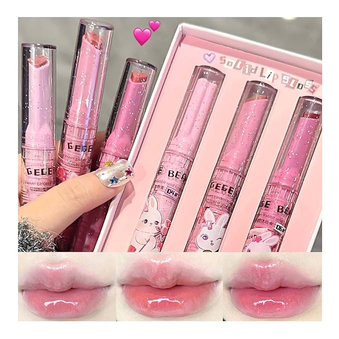 Jelly Lipstick,3 Colors Tinted Lip Stain Heart Mirror Lip Gloss,Hydrating Jelly Lipstick Long Lasting Moisturizing Tinted Lip Glaze,Non-sticky,Vivid Color Glossy Lip Makeup (A, Large)