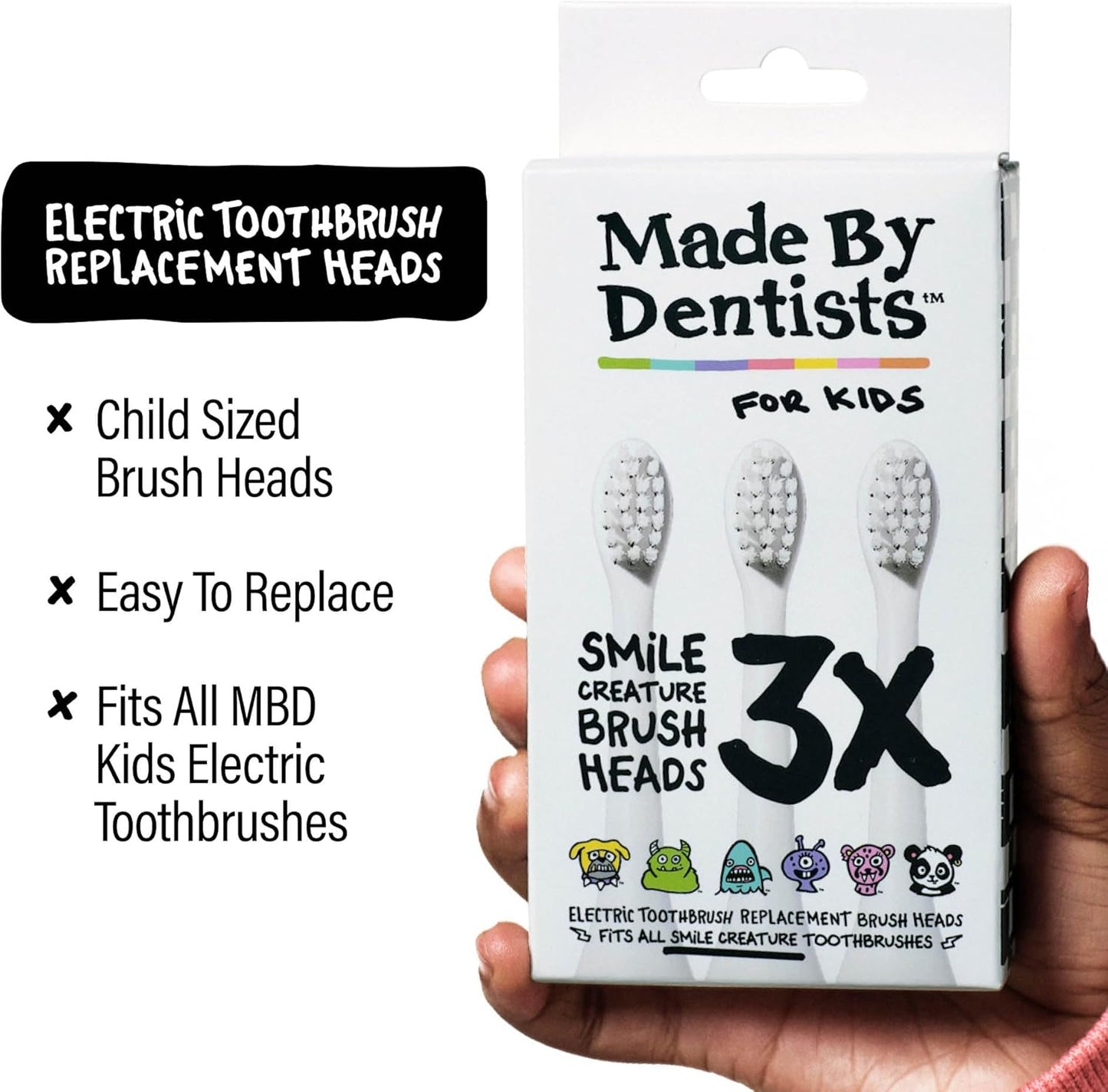 Made By Dentists Kids Electric Toothbrush Replacement Heads – 6 Heads (2x3) - Soft Bristles Brush Head for Gentle Care, 18 Months Supply