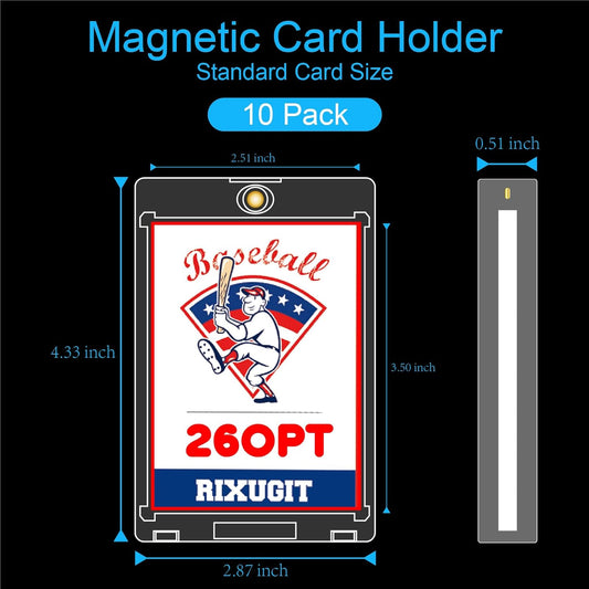 10-Pack Magnetic Card Holder for Trading-Cards - 260PT Clear Trading Card Sleeves, Magnetic Card Case for Baseball Cards, Card Protectors Hard Plastic, Display Case for Game Cards and Sports Cards