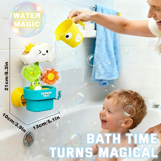 Bath Toys for Toddlers 1-3, Cloud Rain Watering Toy with Rising Frog & Spinning Lotus Leaves, Interactive Sensory Bath Time Fun, Ideal Christmas Shower Gift for Boys & Girls 18M+