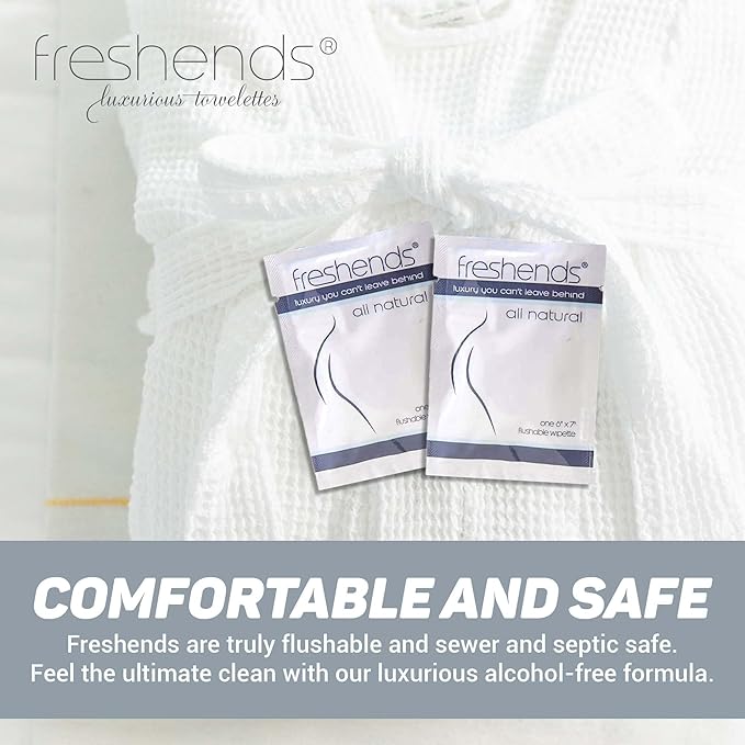 Freshends Luxurious Towelette Bundle Flushable Wipes for Adults - Personal Care Bathroom, Individually Packed Wet Tissues - Travel Wipes (50-Pack, Gray/Blue)