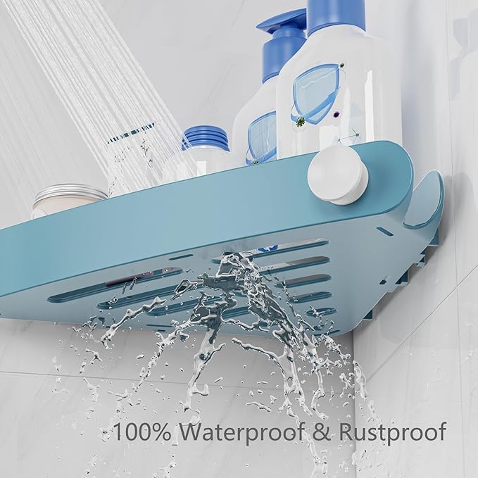 Sotfamily Shower Caddy Corner, 4 Pack Adhesive Corner Shower Shelves for Bathroom Organizers and Storage, Rust Free Plastic Rack for Bathroom Accessories & Decor, Light Blue