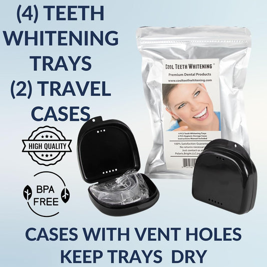 Teeth Whitening Trays Moldable 4-Pc Bleaching Trays for Teeth Whitening with 2 Slim Retainer Cases - Comfortable, Thin Design for Tooth Bleach, Compatible with Opalescence Gel Not Included