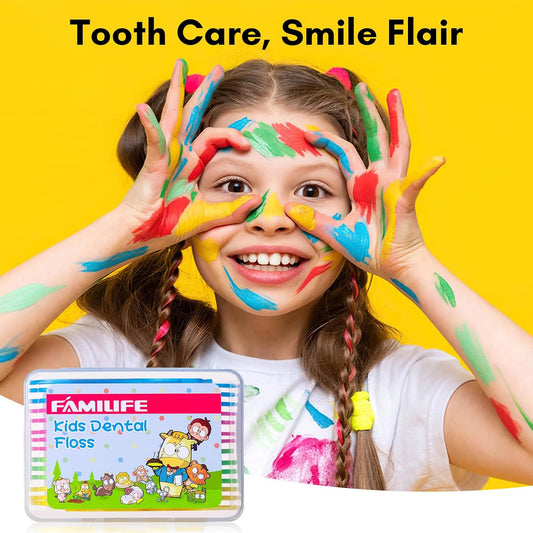 FAMILIFE Kid Floss Picks, 120 Picks Kid's Dental Floss Picks Without Fluoride, Kid Flossers with 4 Travel Handy Cases, Helps to Fight Tooth Decay and Keep Your Kids’ Teeth Clean