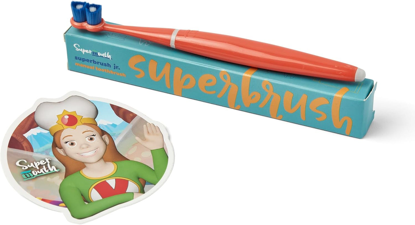 SuperMouth® SuperBrush Jr.® Kids Manual Toothbrush – Soft Patented SuperBristles® Clean Baby Teeth 30X Better, Gentle Plaque Removal, Augmented Reality Teaches Proper Brushing