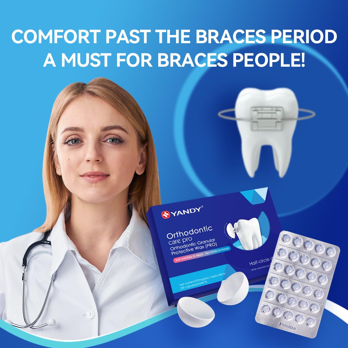 YANDY Orthodontic Wax for Braces,New Upqraded Bowl-Shape,Dental Wax,Pain Relief for Braces,90 Individually Packed, No Kneading Needed,Original Flavor,Braces Kit.